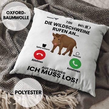 Trendation Dekokissen Trendation - Die Wildschweine Rufen An Kissen Geschenk für Jäger Lustiger Spruch als Geschenkidee zum Jagen Dekokissen mit Füllung 40x40