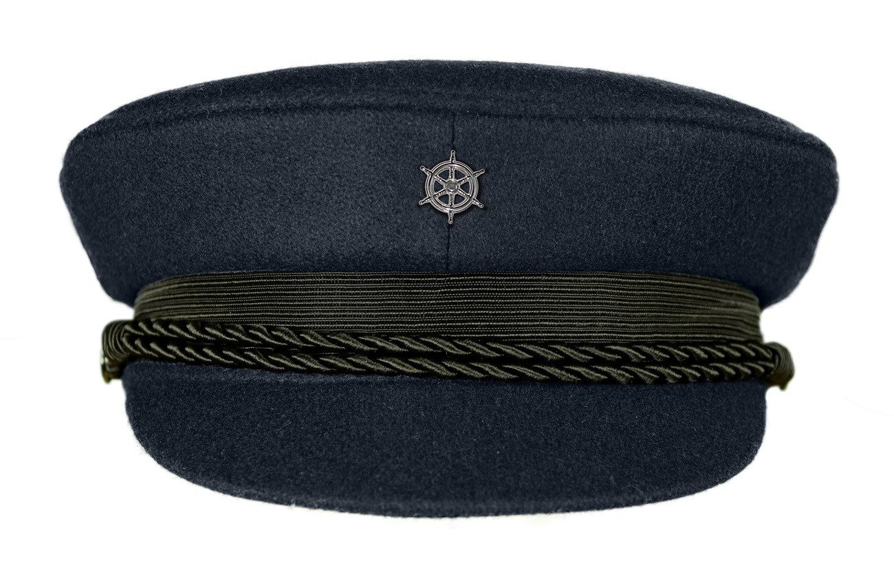 MADSea Schiebermütze Elbsegler dunkelblau Pin Steuerrad silberfarben maritime Kapitänsmütze mit Krone, Zierband, Kordel und Pin