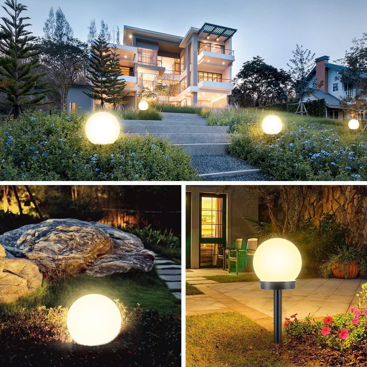 Außen Tageslichtweiß, Solarleuchte fest LED iscooter Kugel Garten für Gartenleuchte, integriert, 8 LED Gartenstrahler LED Stücke Erdspieß, LED mit Solarlampe Kugelerdspiess,