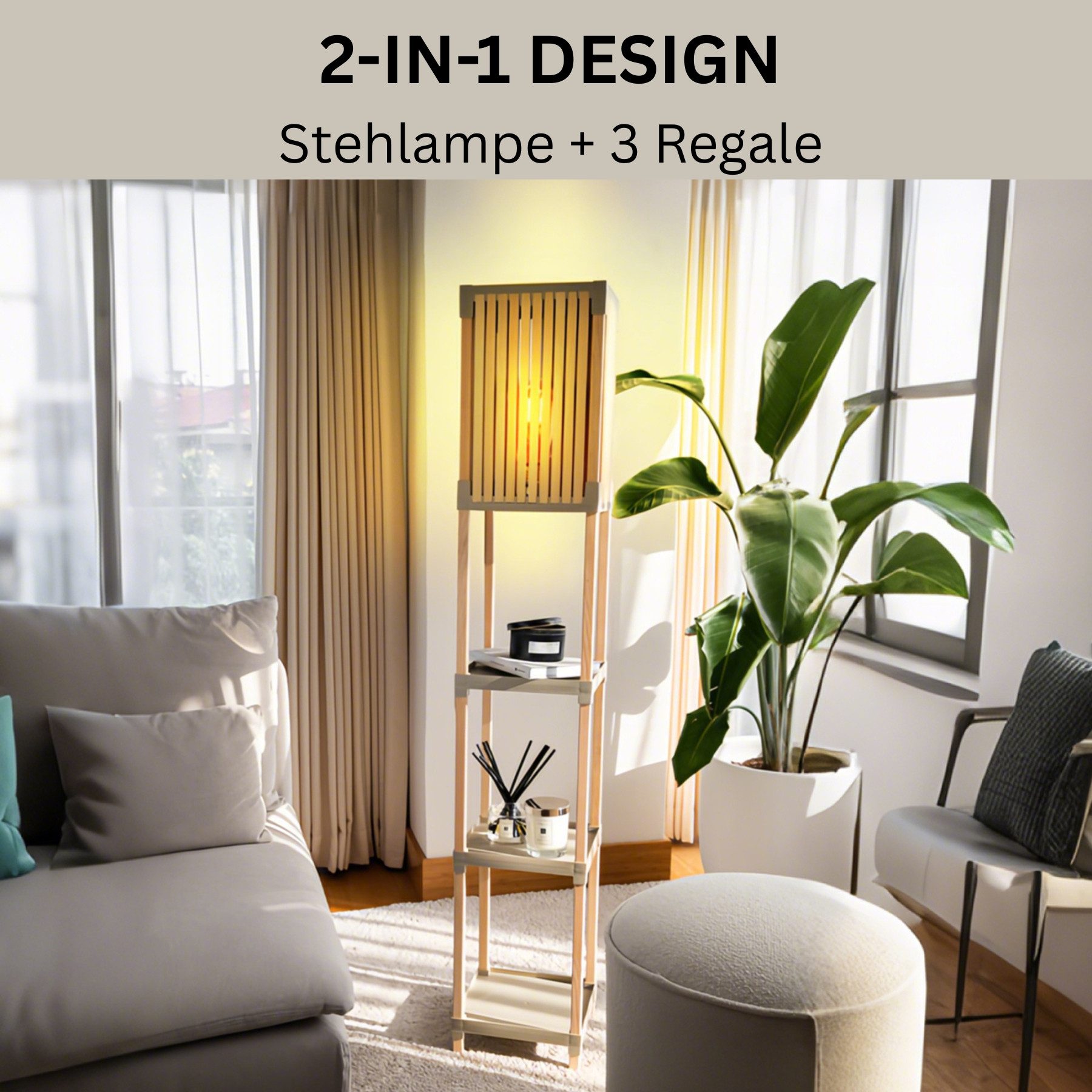 Allyson Stehlampe Stehlampe Wohnzimmer mit Ablage, günstig online kaufen