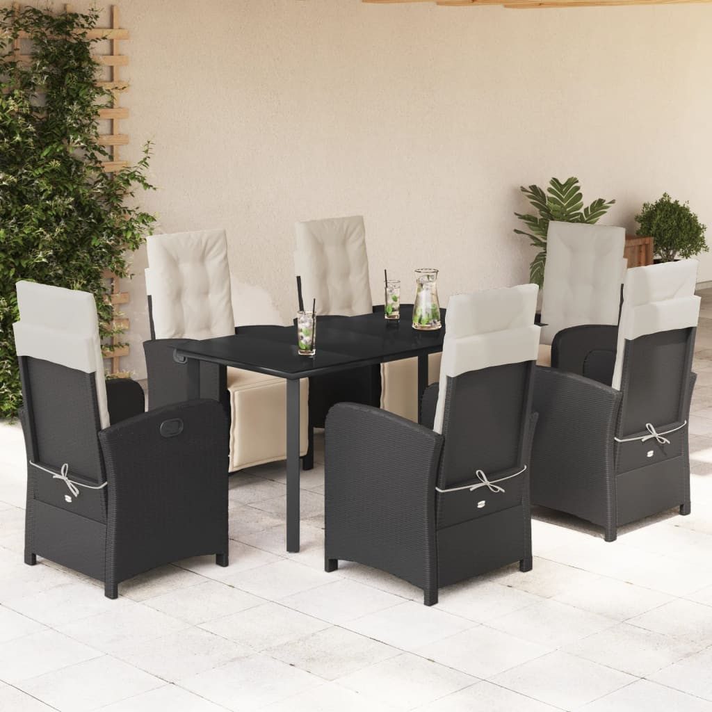 Garten-Essgruppe 160 cm Tischlnge 7-tlg Garten-Essgruppe mit Kissen Schwarz Polyrattan