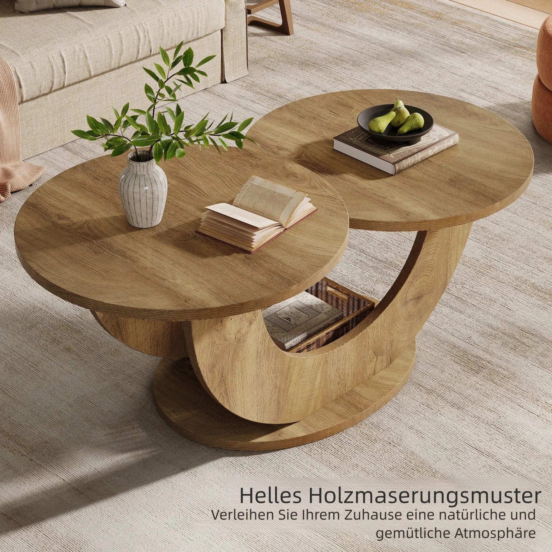Tribesigns Couchtisch 2-Tier Runde Couchtisch mit U-förmigen Rahmen, Akzent Mitte Tisch