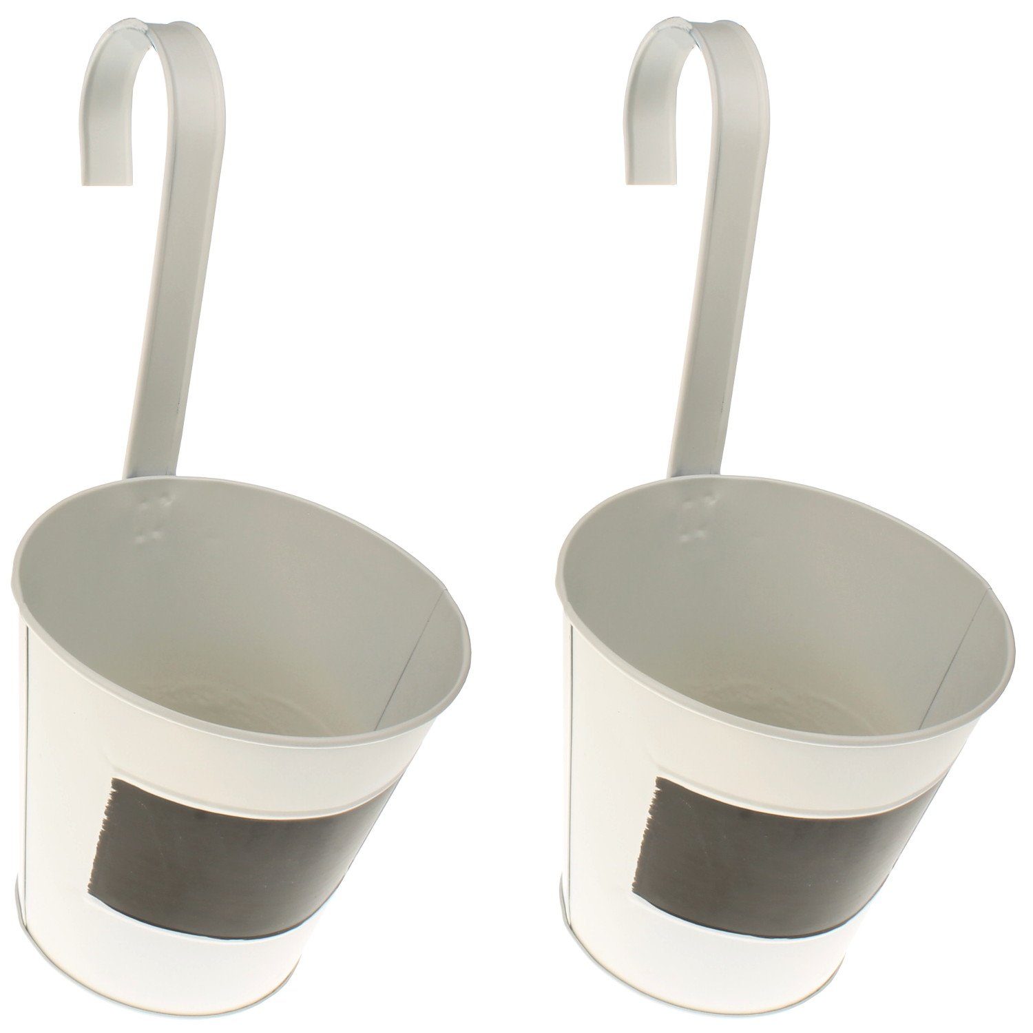 Macosa Home Blumentopf zum hängen 2er Set Metall Weiß Shabby Hängeblumentopf (zum Beschriften, 2 St., Blumenleiter Pflanzgefäß Topf), Balkontopf Blumentopf Geländer Geländertopf