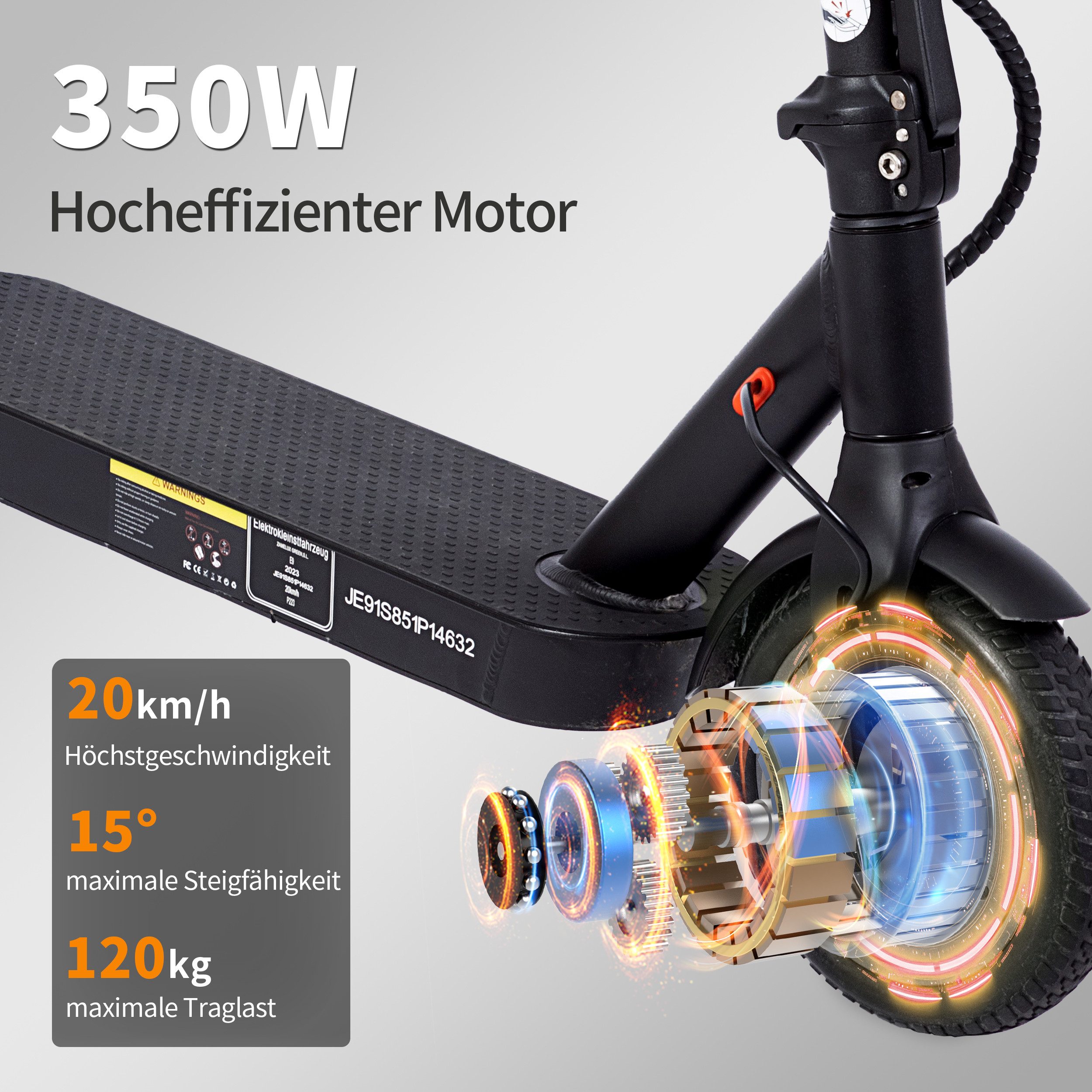 Vankel E-Scooter Elektroroller mit Straßenzulassung ABE, 350 W, 8,5 Zoll & App, 350,00 W, 20,00 km/h, (Doppelbremssystem, Federung, mit App), 20 km/h, 35 km Reichweite, App, E-ABS & Scheibenbremse