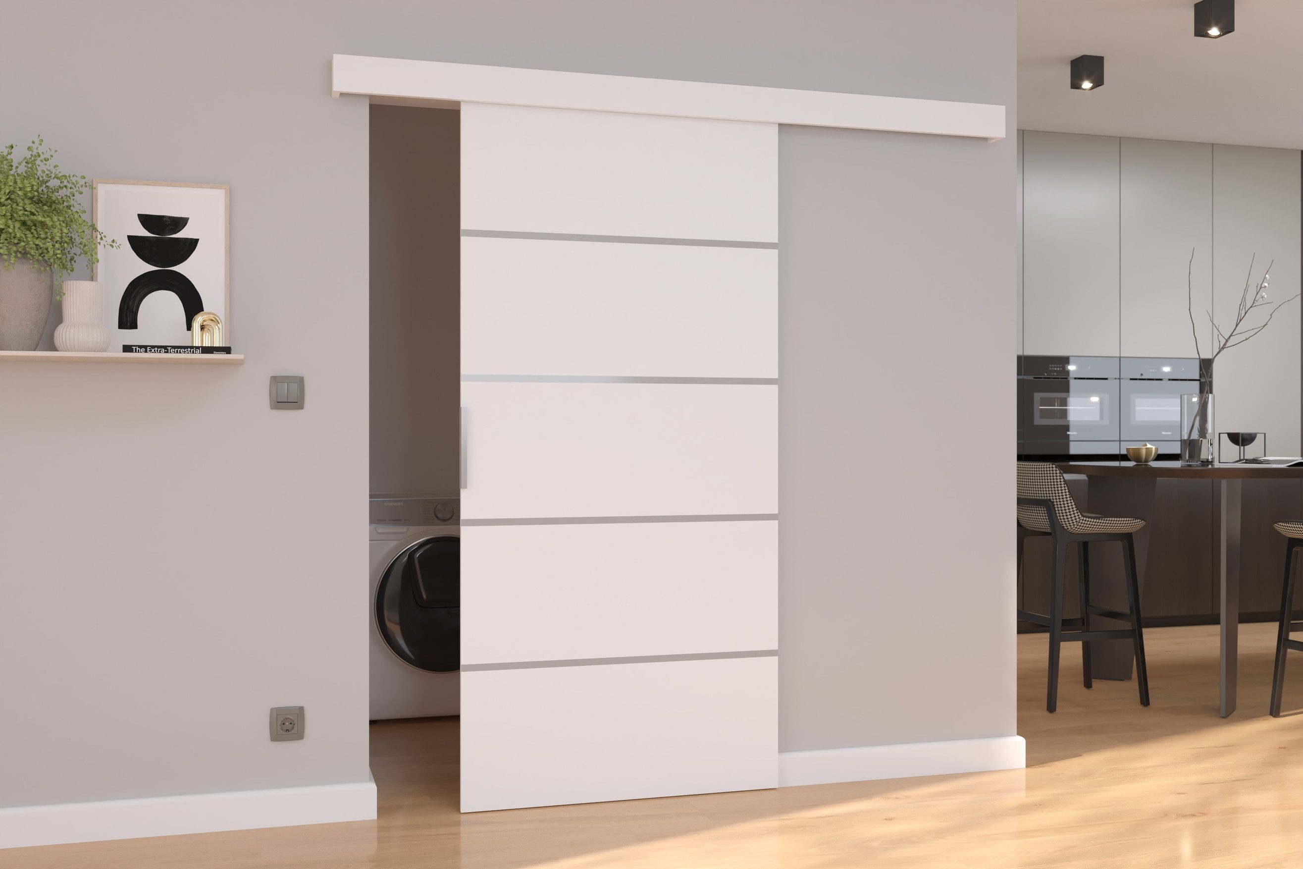 MOEBLO Schiebetür Biscitto (moderne Schiebetür aus 16 mm Laminat, platzsparend, universell links/rechts montierbar, Schiebetüren Gleittüren Schiebetüre Türen auf Schiene Türen), (BxHxT): 76/86/106 x 205 x 1,6 cm