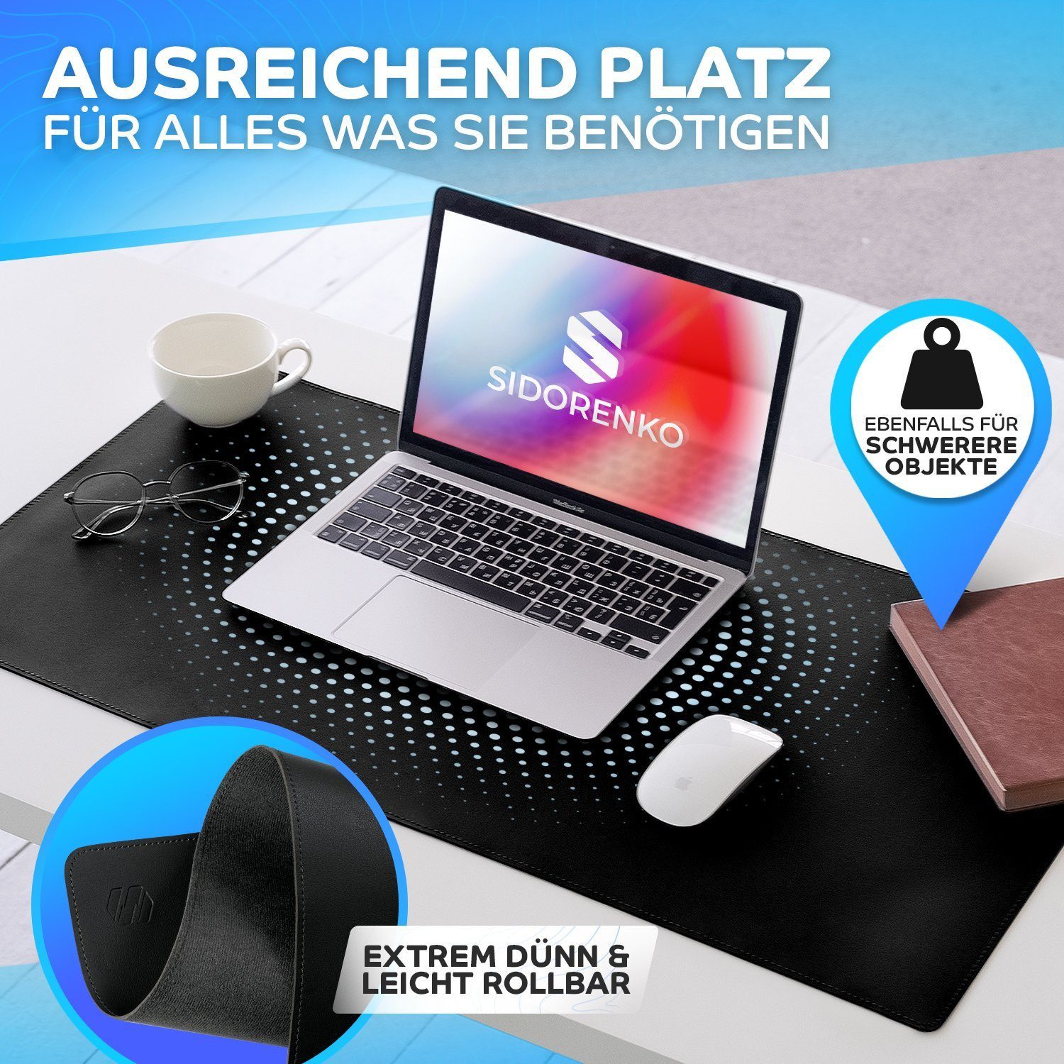 MAXLVL Gaming Mauspad Schreibtischunterlage - Mauspad mit Vernähte Kanten - abwaschbar (80x40 cm, Schreibtisch Unterlage für Büro), Tischunterlage Schreibtisch aus PU-Leder