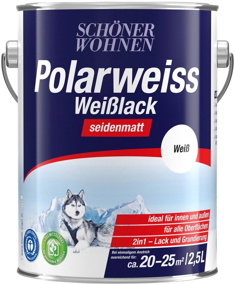 SCHÖNER WOHNEN FARBE Weißlack Polarweiss, 2,5 Liter, seidenmatt, innen &  außen, für alle Oberflächen geeignet