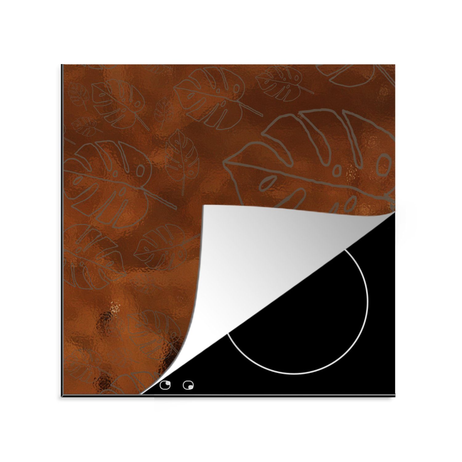 MuchoWow Herdblende-/Abdeckplatte Muster - Luxus - Blatt - Bronze, Vinyl, (1 tlg), 78x78 cm, Ceranfeldabdeckung, Arbeitsplatte für küche