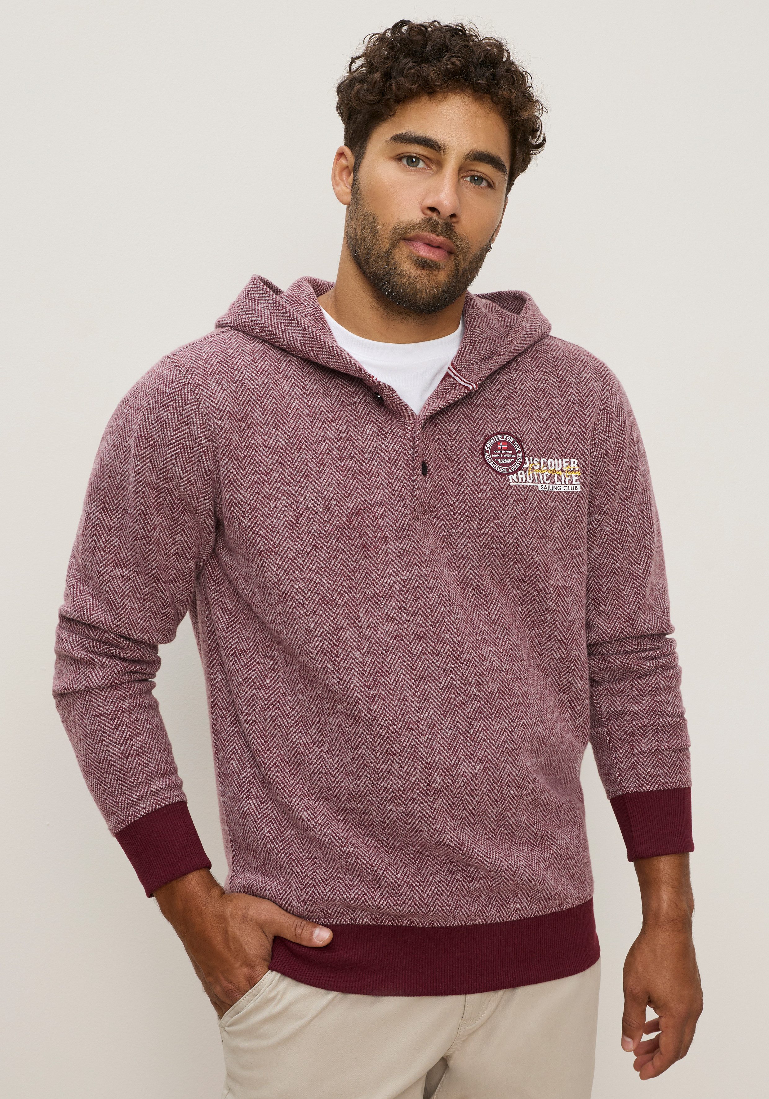 Man's World Fleecepullover mit Kapuze, gemusterte Optik, aus Polyester und Baumwolle