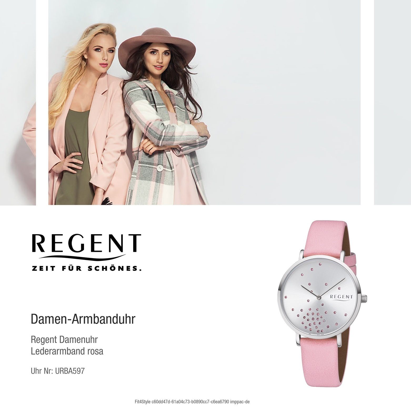 Damen Uhren Regent Quarzuhr URBA597 Regent Damen Uhr BA-597 Leder Armbanduhr, Damen Armbanduhr rund, Lederarmband rosa