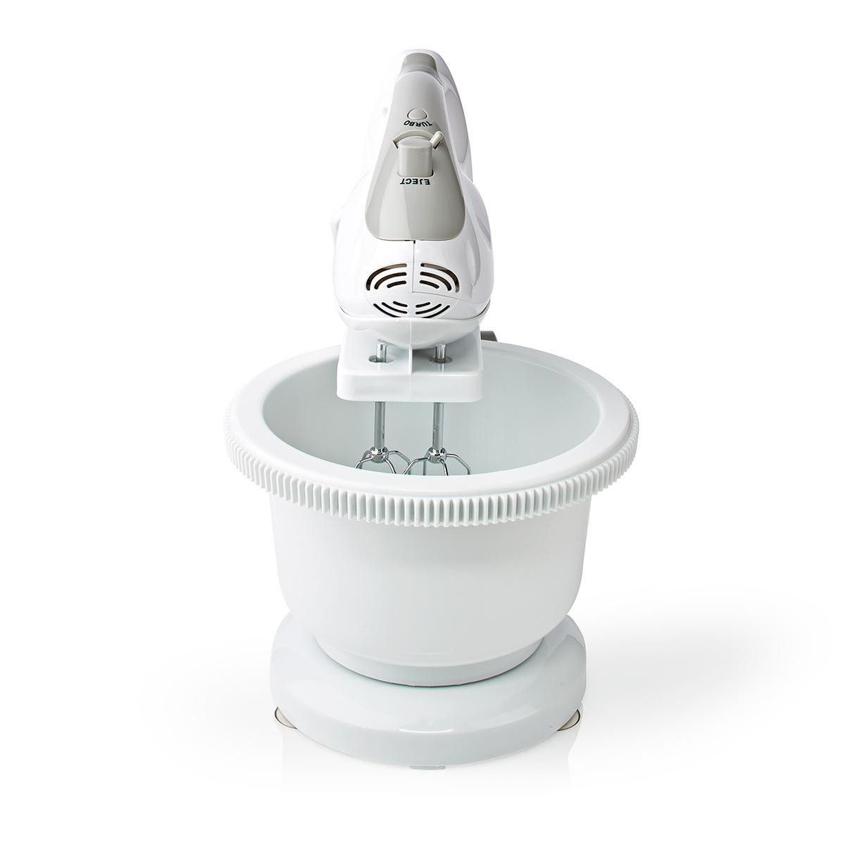 Nedis Handmixer KAHM110CWT, 200 W, 5 Geschwindigkeitsstufen, Turbo Funktion, Rührschüssel 2 Liter