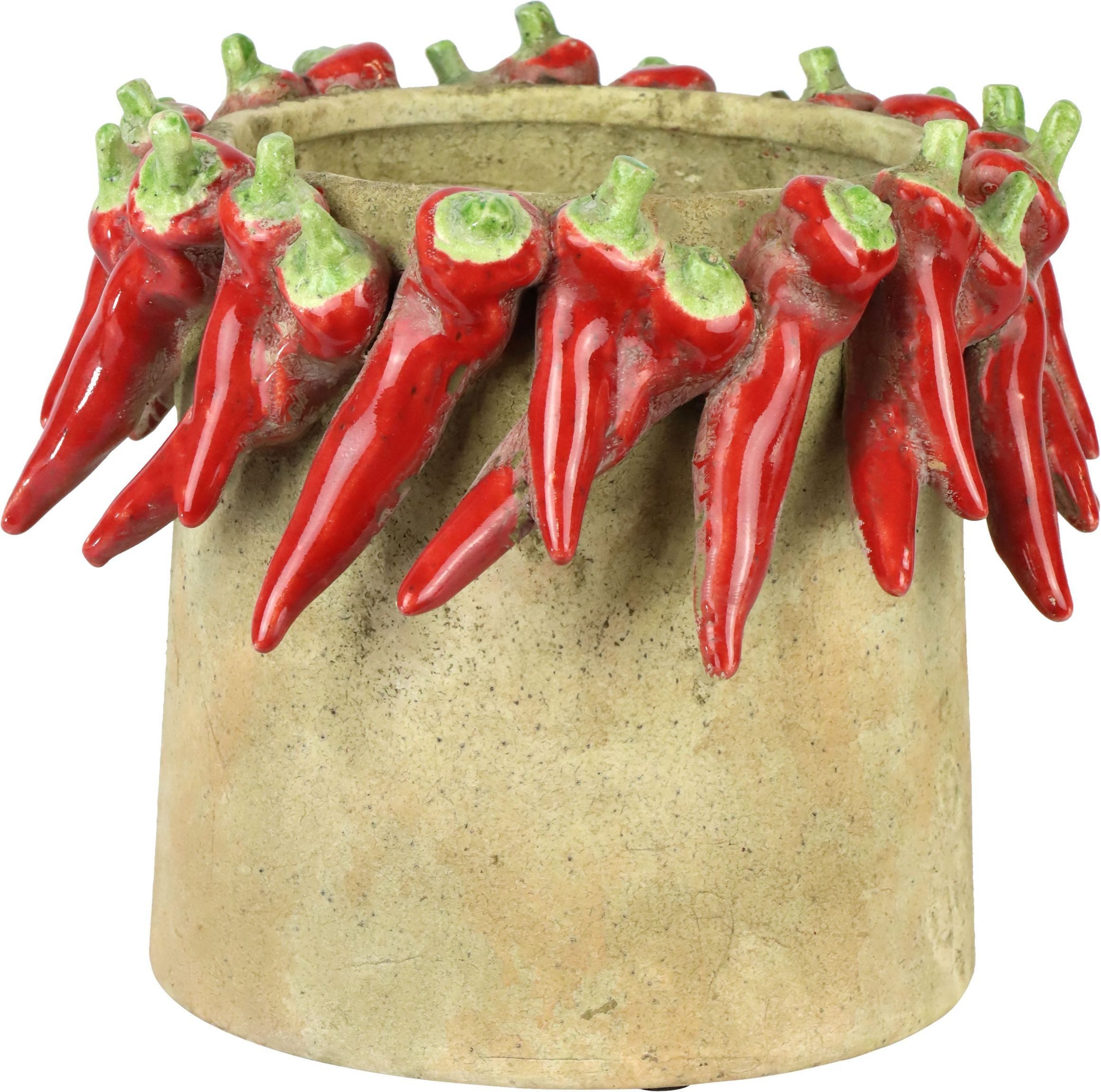 FURNARO Übertopf, mit roten Chilischoten-Dekor handgefertigt aus Keramik ø24x20cm