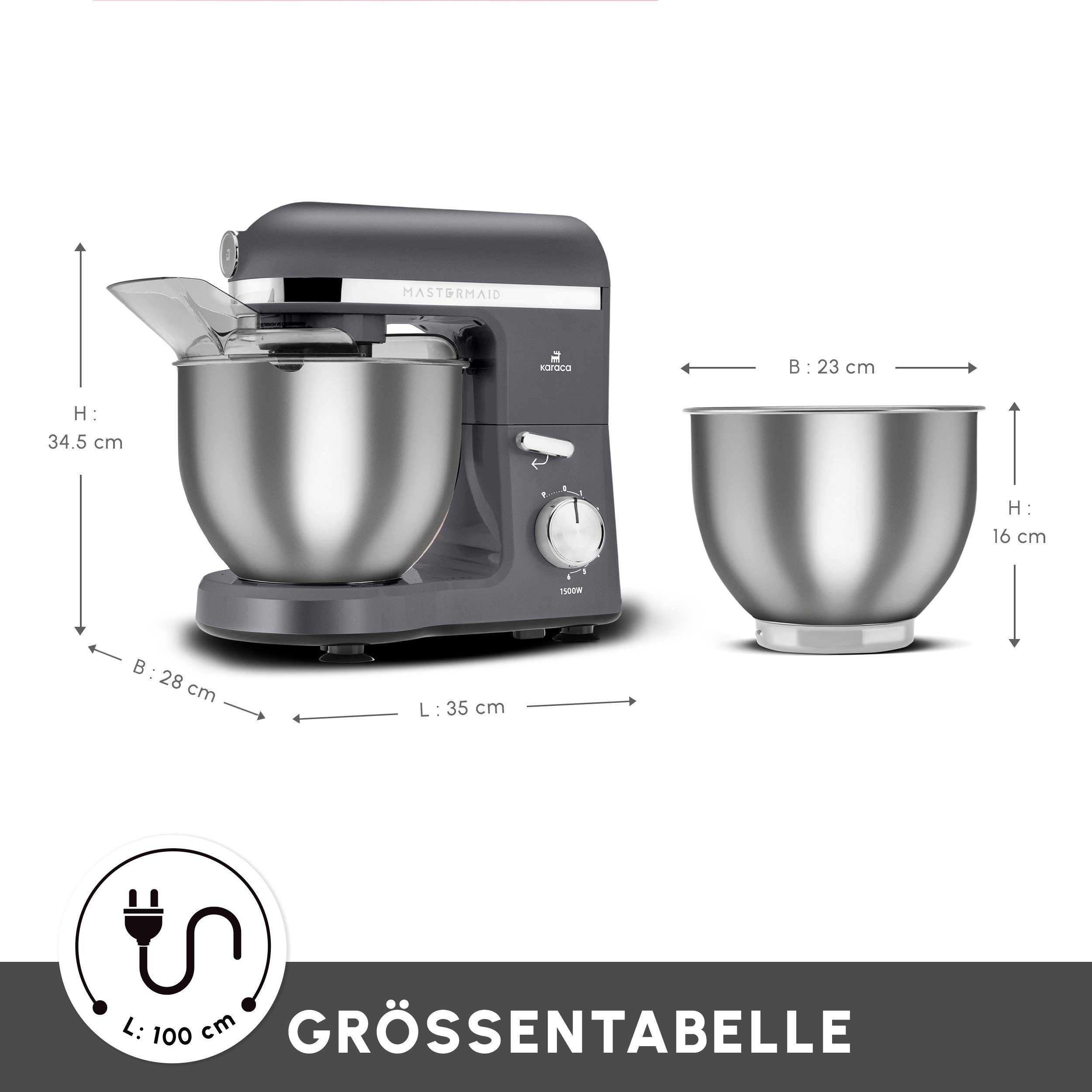 Karaca Küchenmaschine, Mastermaid Chef Pro 5L Küchenmaschine Mixer 1500W, Weiche Creme