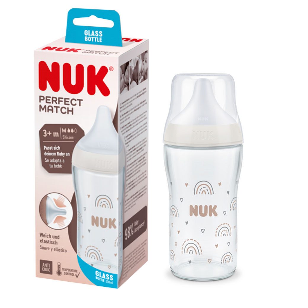 NUK Babyflasche NUK Perfect Match Glasflasche, weiß (Regenbogen)
