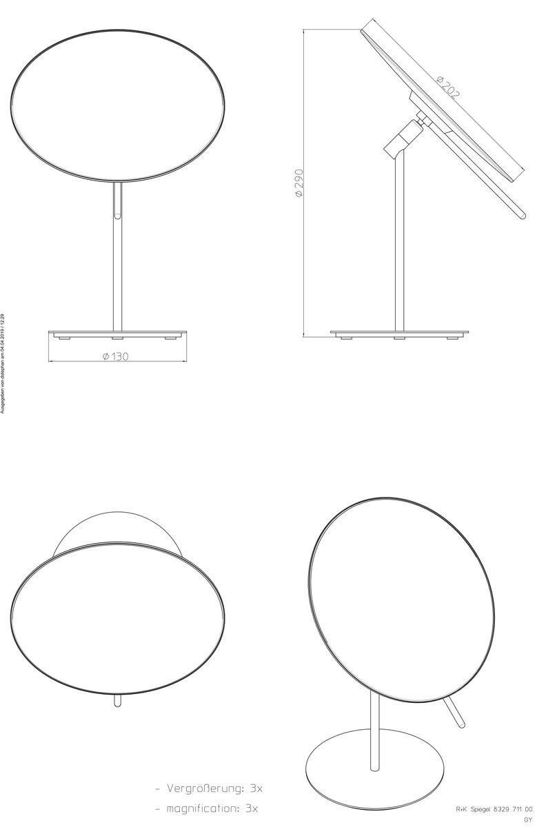 Frasco Kosmetikspiegel Stand-Kosmetikspiegel mit Griff, Ø 202 mm, 3-fach