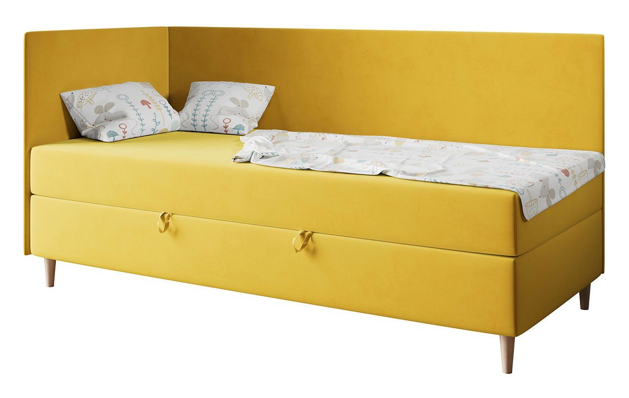 MÖBEL Kinderbett 3, - 90x200, Bett Jugendbett ZUZA Boxspringbett Einzelbett Kinderbett Gelb MKS