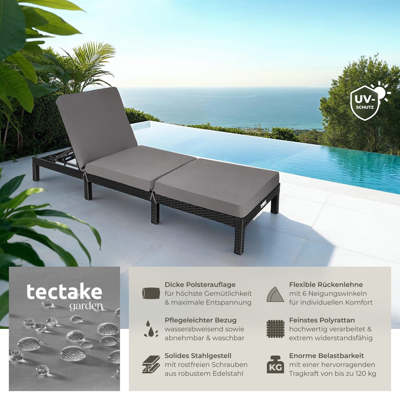 tectake Gartenliege Rattan Sonnenliege, 1 St., günstig online kaufen