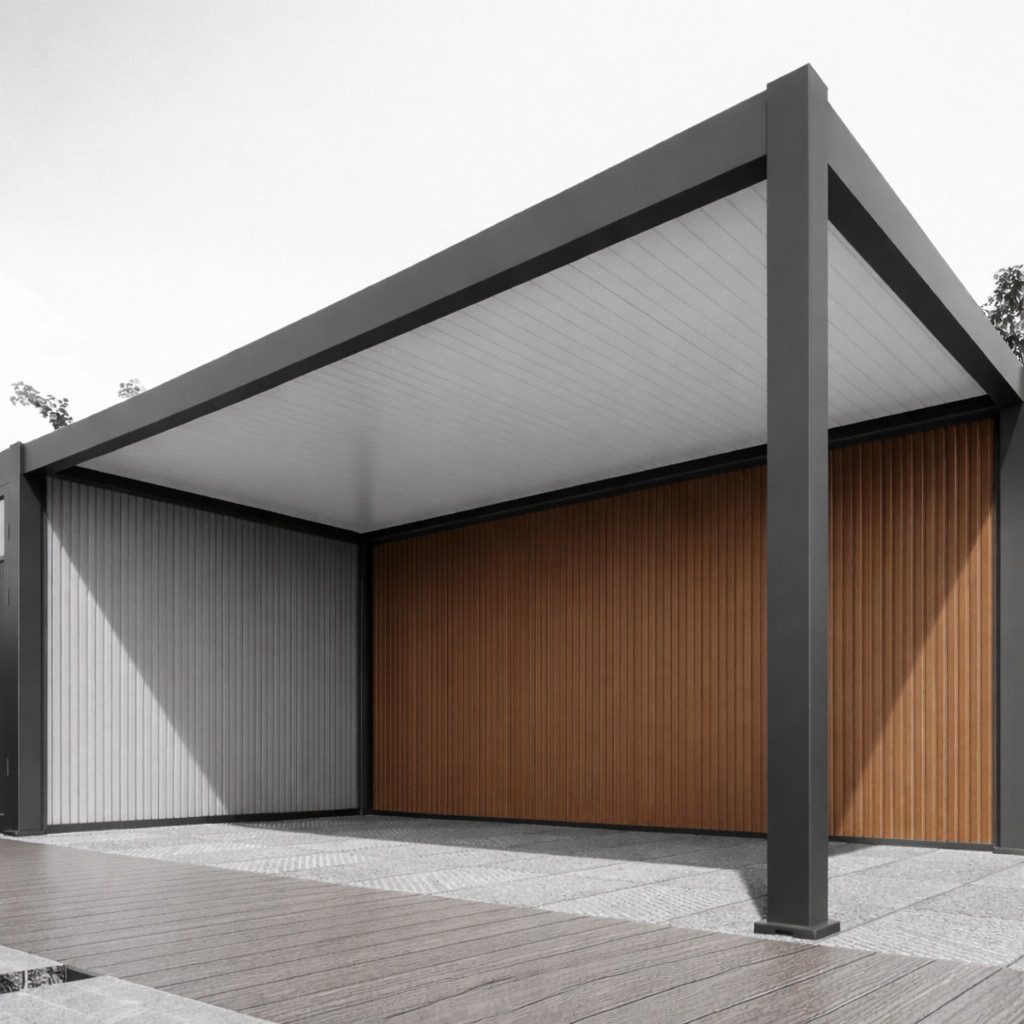 Weide Anlehncarport Weide WPC Holz Optik Wand für Carport 5,3 Meter, BxT: 496x4 cm, 237 cm Einfahrtshöhe