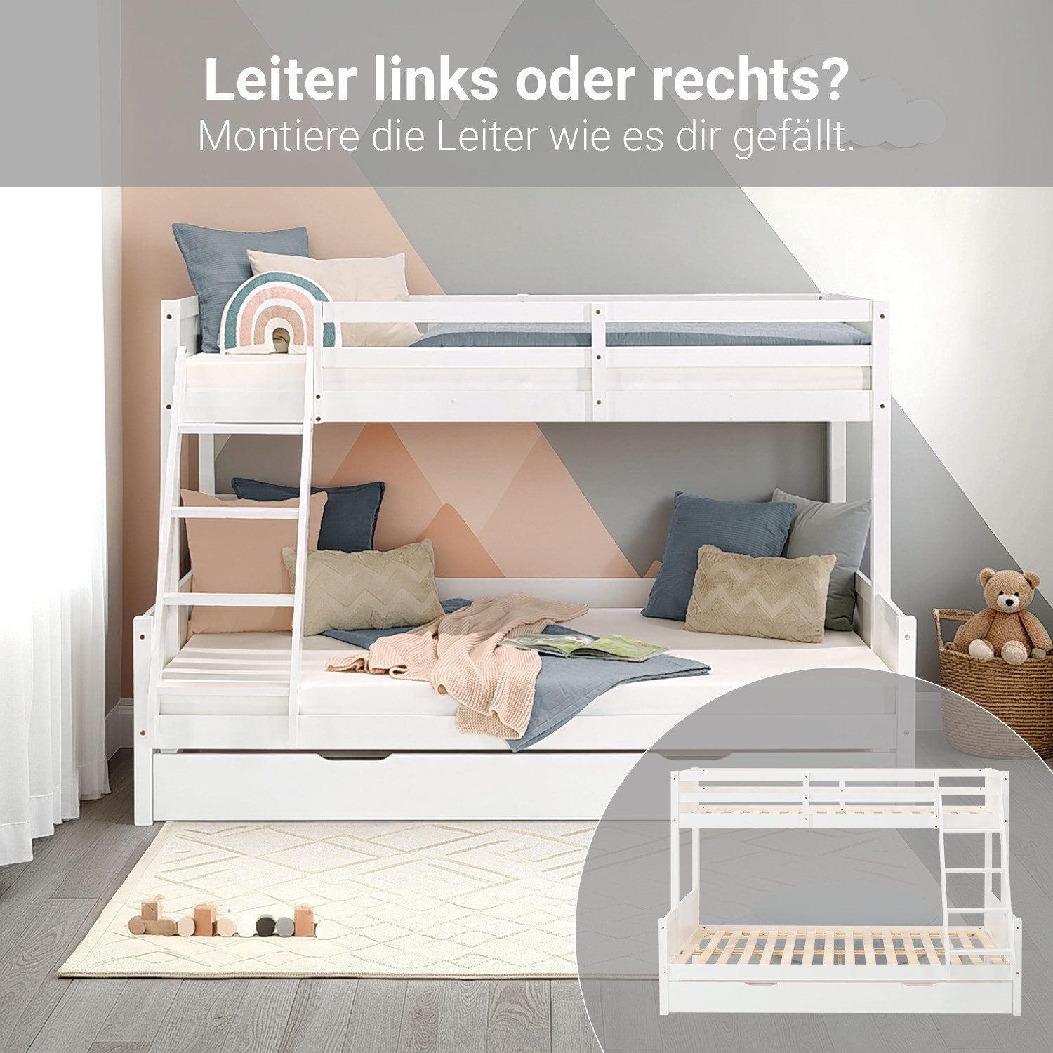 Homestyle4u Etagenbett 90x200 und 140x200 Kinderbett Holz 2 Kinder Massiv m günstig online kaufen