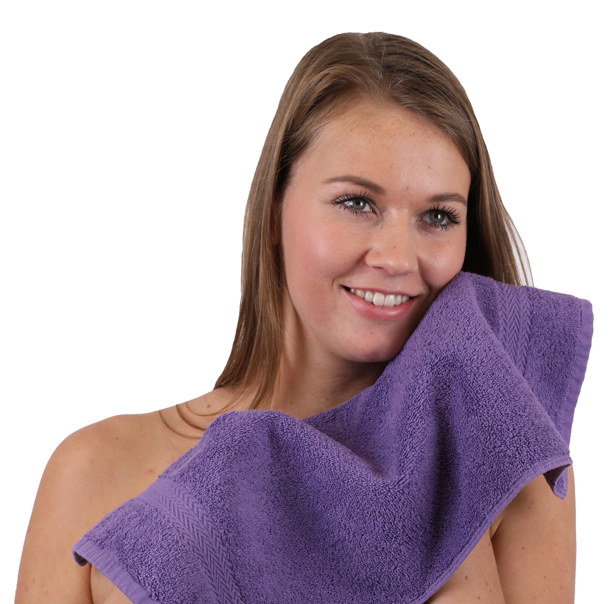 Betz Classic Handtuch-Set Farbe Set Baumwolle silbergrau, Handtuch 10-TLG. und 100% lila