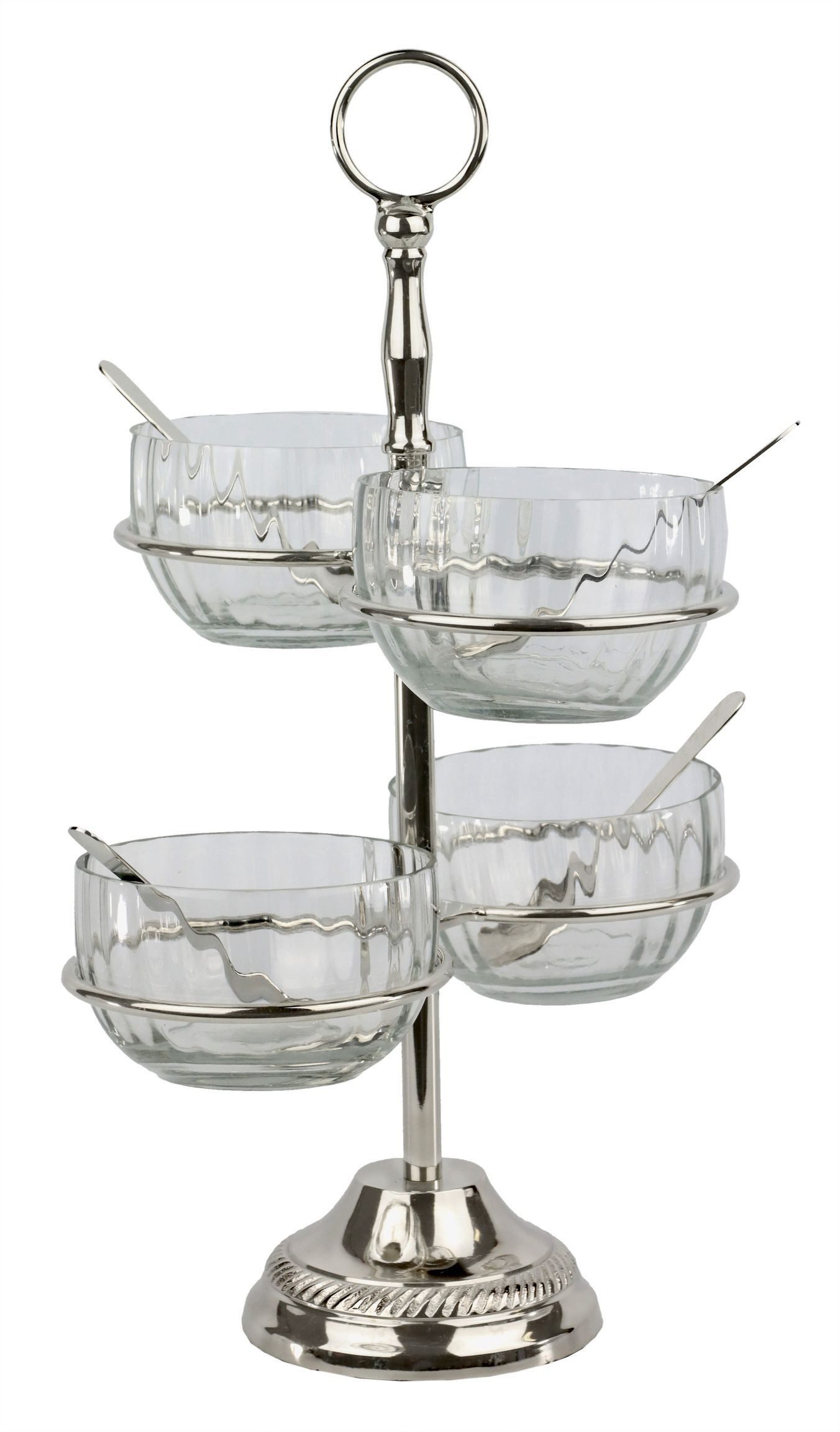 FURNARO Etagere, Edelstahl vernickelt, Glas, (5-tlg), mit 4 Glasschalen und vernickeltem Metallgestell, drehbar