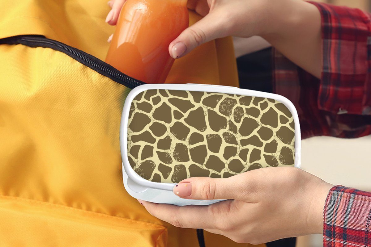 für und Lunchbox - Brotdose, Kunststoff, Giraffe Muster Mädchen Brotbox (2-tlg), weiß Kinder - Erwachsene, für Fell, Jungs MuchoWow und