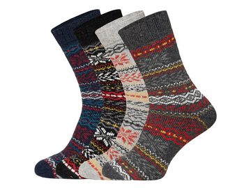 HomeOfSocks Socken Hygge Socken Dick Für Herren Und Damen mit Wolle 2er Pack Dicke Wollsocken Mit Fröhlich Bunten Mustern Und Druckarmer Zehennaht