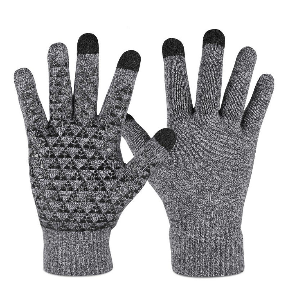 Blusmart Fleecehandschuhe Anti-Rutsch-Winterhandschuhe, Touchscreen, Warmer Strickhandschuh grau