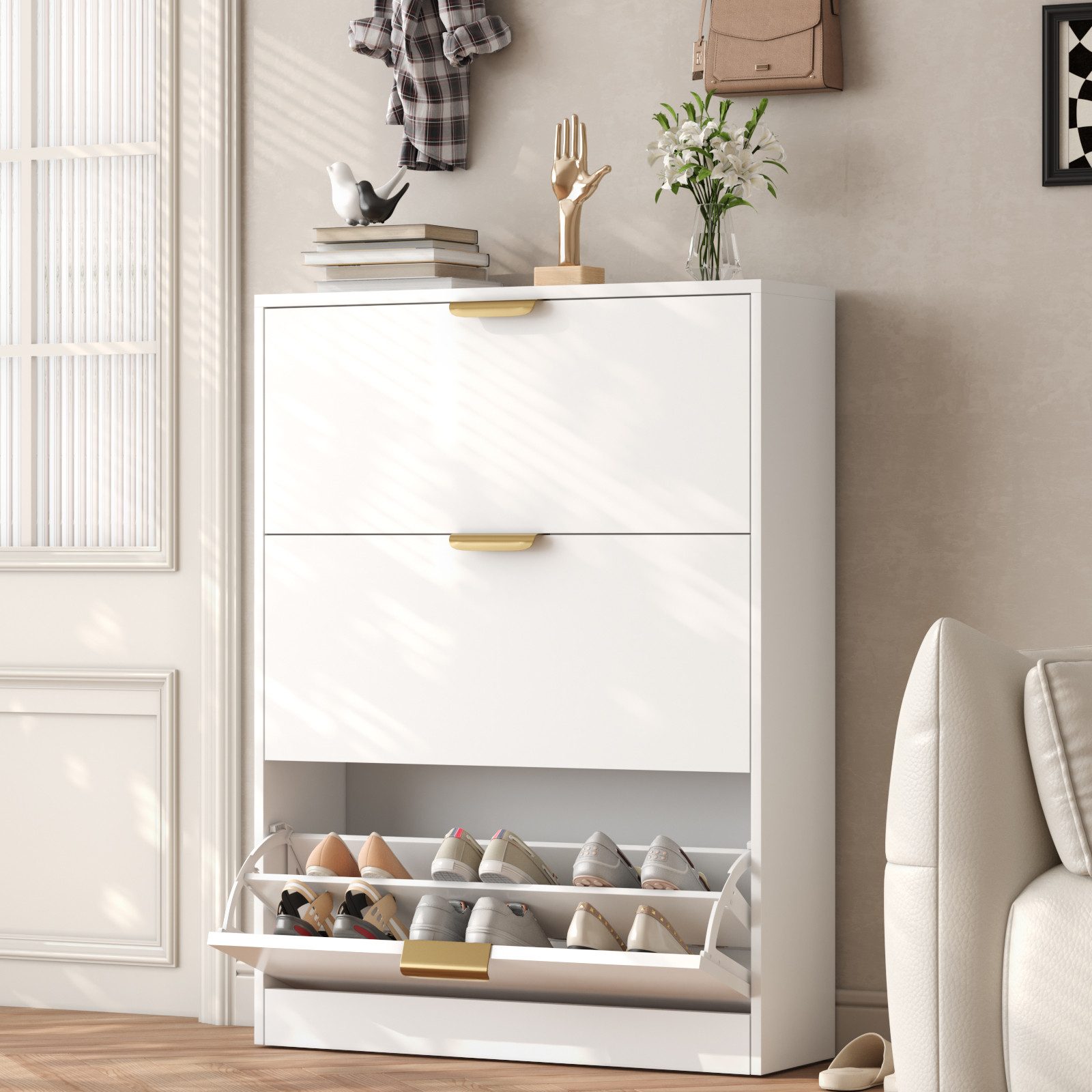VOWNER Schuhschrank, 3 Klappen, 6 Fächer, günstig online kaufen