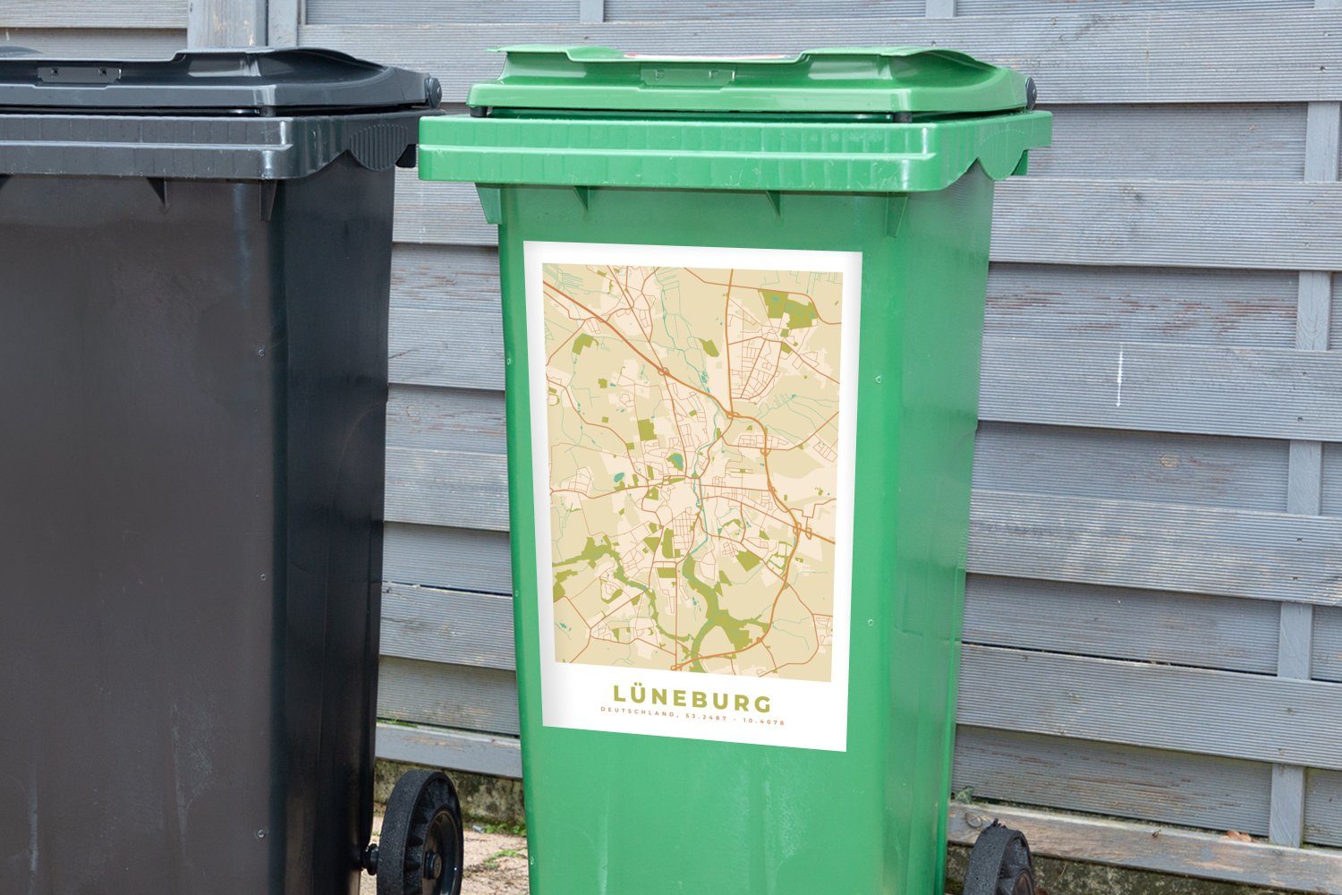 (1 Sticker, - - MuchoWow Lüneburg Karte - Container, Stadtplan - Mülleimer-aufkleber, Karte Abfalbehälter Mülltonne, St), Wandsticker Vintage