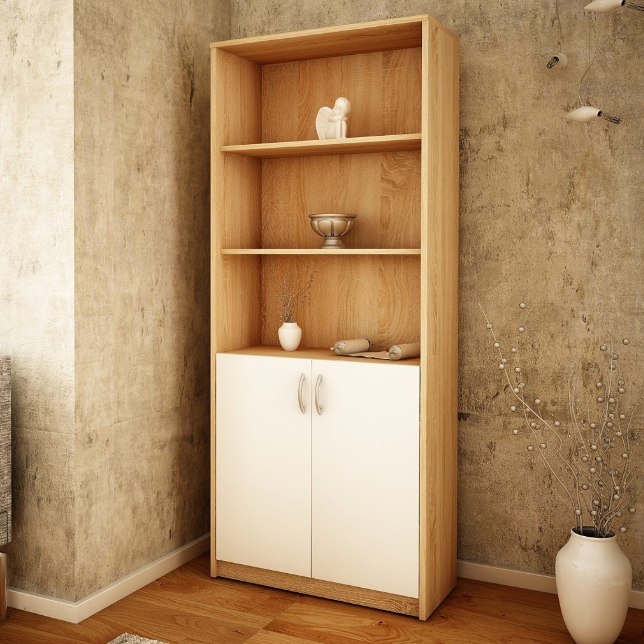 Home Collective Bücherregal mit 5 Ebenen und 2 Türen Mehrzweckschrank Haushaltsschrank, strapazierfähige Laminatplatte, 16 mm dick, mit 4 Einlegeböden, für Schl – Bild 2 von 5