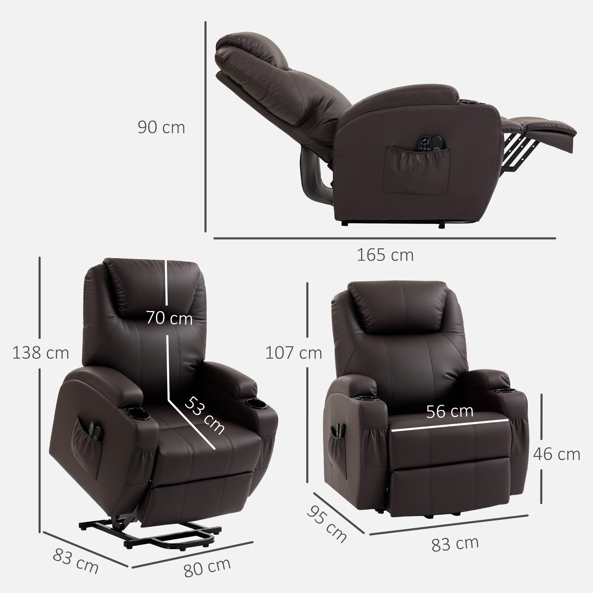 HOMCOM Relaxsessel Fernsehsessel Elektrisch Liegefunktion TV-Sessel mit Fernbedienung (Fernsehsessel, 1-St., Gepolstert TV-Sessel), mit Aufsteh-Funktion, Kaffee-Braun