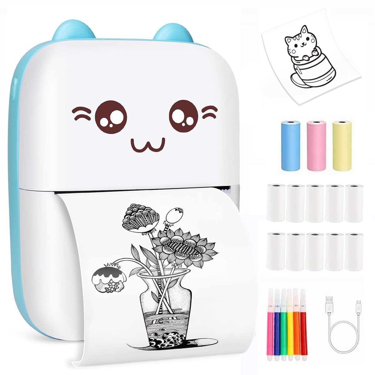 MOPUEA Thermodrucker Kompatibel mit iOS Android Принтер ярлыков Принтер ярлыков, (Bluetooth, Принтеры, 1 Anleitung, 1 USB-Kabel, 6 Stifte, 13 Rollen)