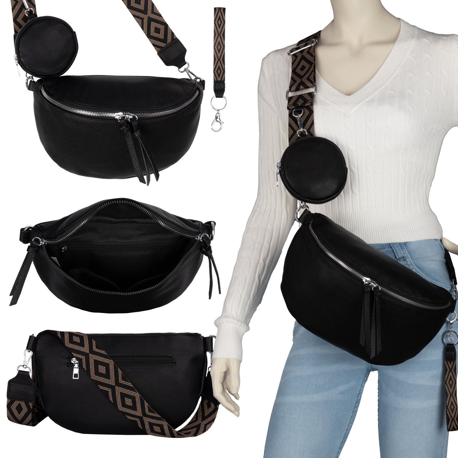 EAAKIE Gürteltasche Bauchtasche Umhängetasche Crossbody-Bag Kunstleder Italy-Design, als Schultertasche, CrossOver, Umhängetasche tragbar