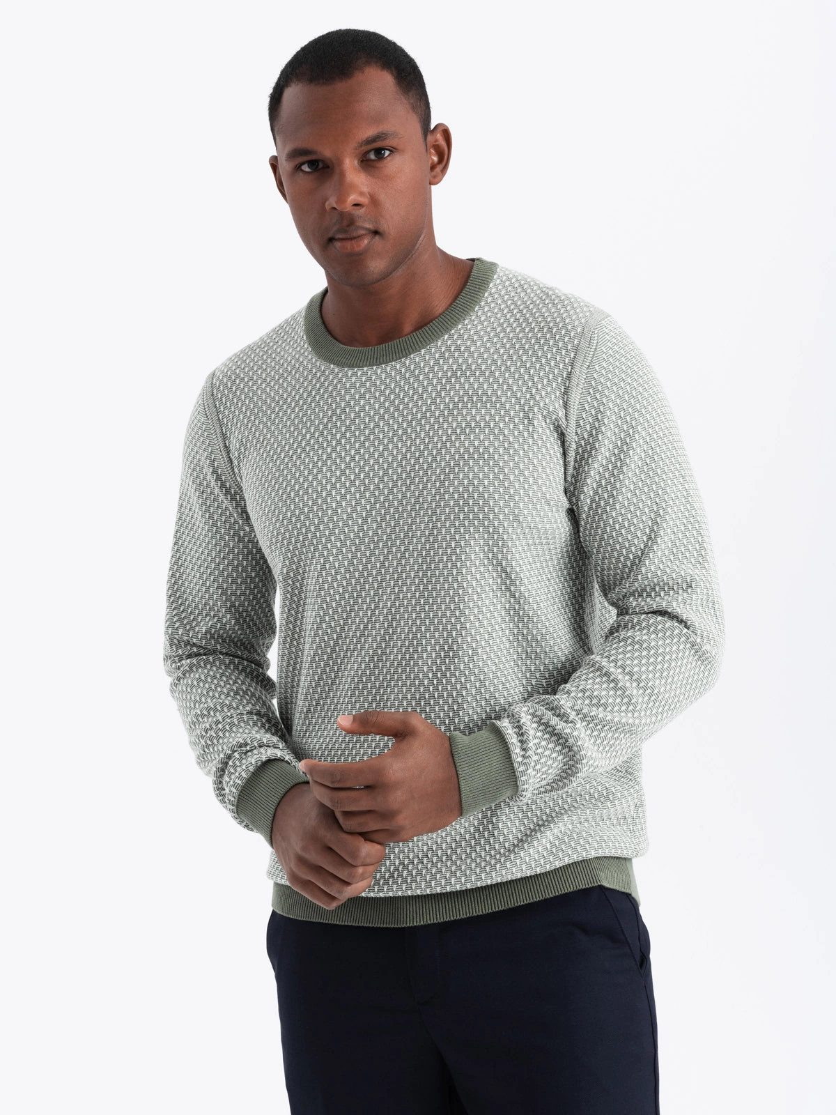 Rundhalspullover Herren RELAXED FIT gemusterter Strickpullover