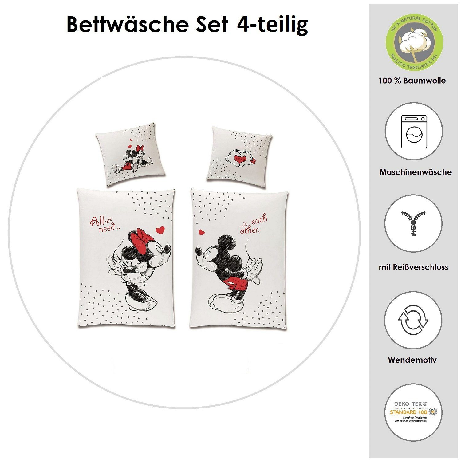 Familando Partnerbettwäsche Mickey & Minnie Mouse "In Love" 135x200 80x80 c günstig online kaufen