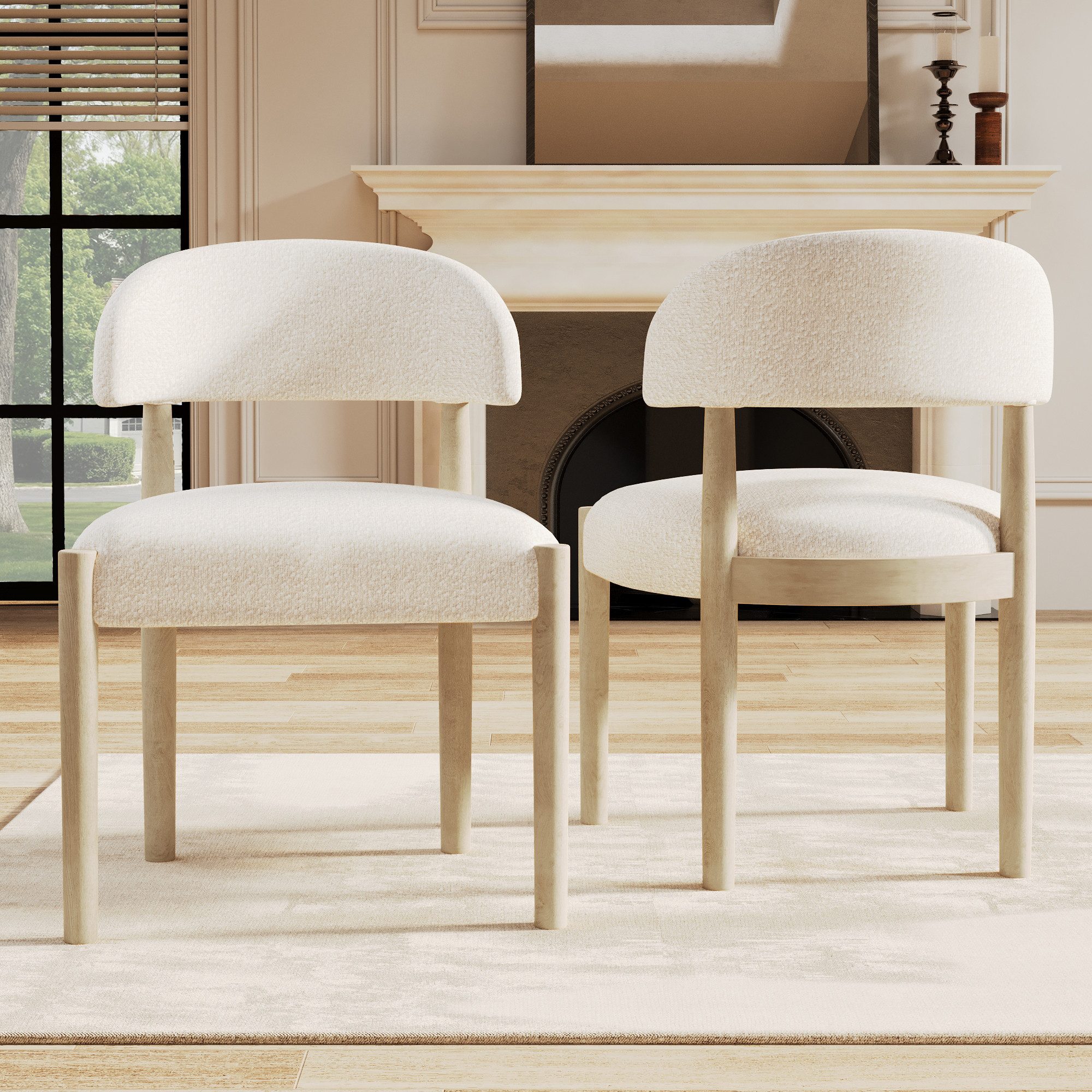 Flieks Esszimmerstuhl Gestell aus Massivholz, Bezug aus Bouclé-Stoff (Set, 2 St), 2er Set Polsterstühle Küchenstühle Wohnzimmerstuhl Beige