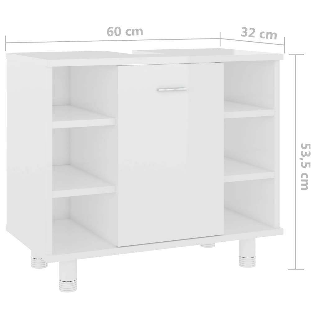 vidaXL Badezimmer-Set 60x32x53,5 Hochglanz-Weiß Badezimmerschrank Holzwerkstoff, (1-St) cm