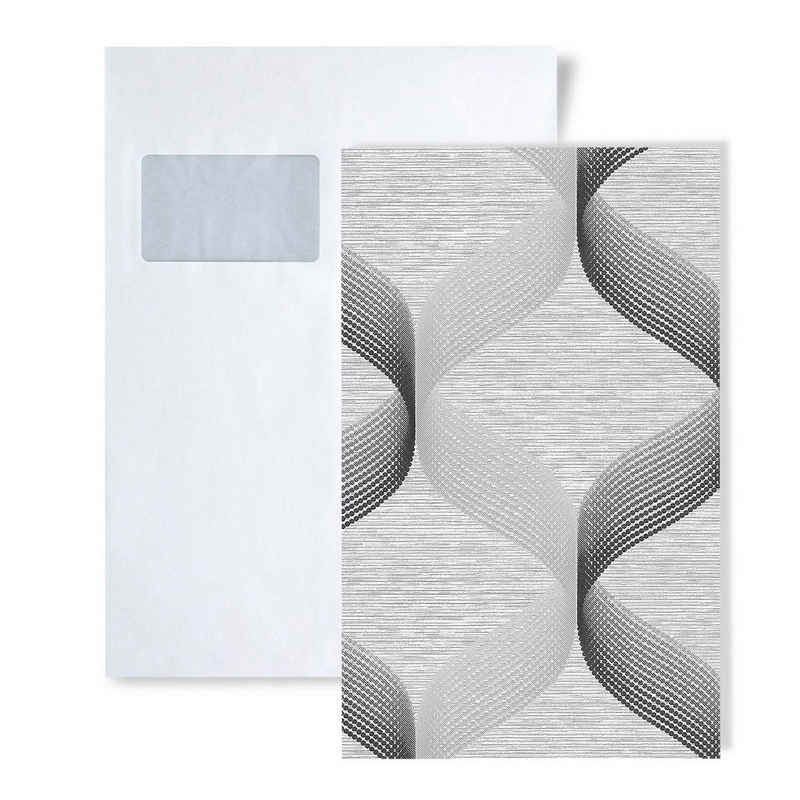 Edem Papiertapete S-1034-10, grafisch, leicht glänzend, ornamental, geometrisch, used, (1 Musterblatt, ca. A5-A4), silber, grau, anthrazit