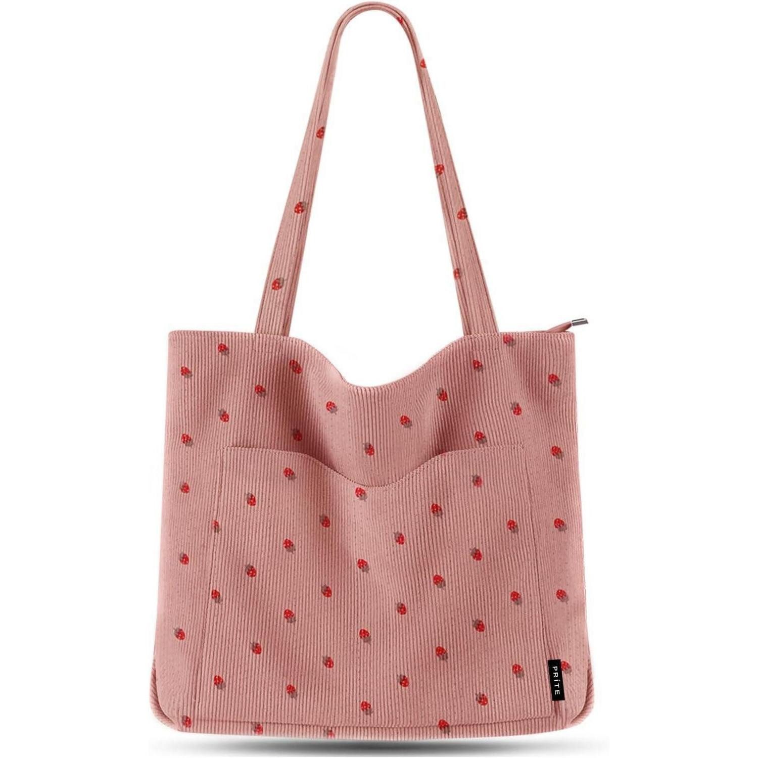 Shopper Handtasche Damen Shopper Umhängetasche Cord Arbeit Reisen Erdbeerpink