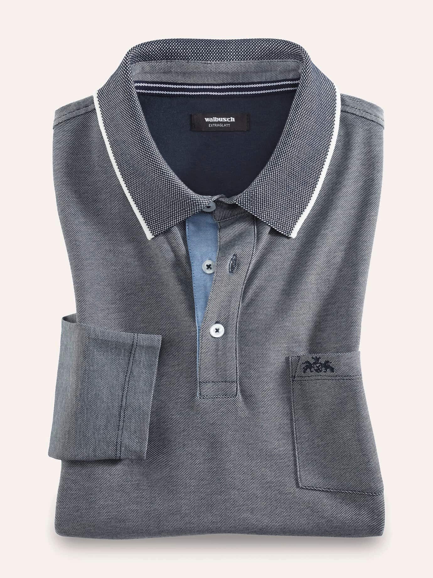 Walbusch Poloshirt Herren Extraglatt-Polo Thermoleicht Shirt bügelfrei Angerautes Piqué, leicht wärmend, pflegeleicht, mit Brusttasche