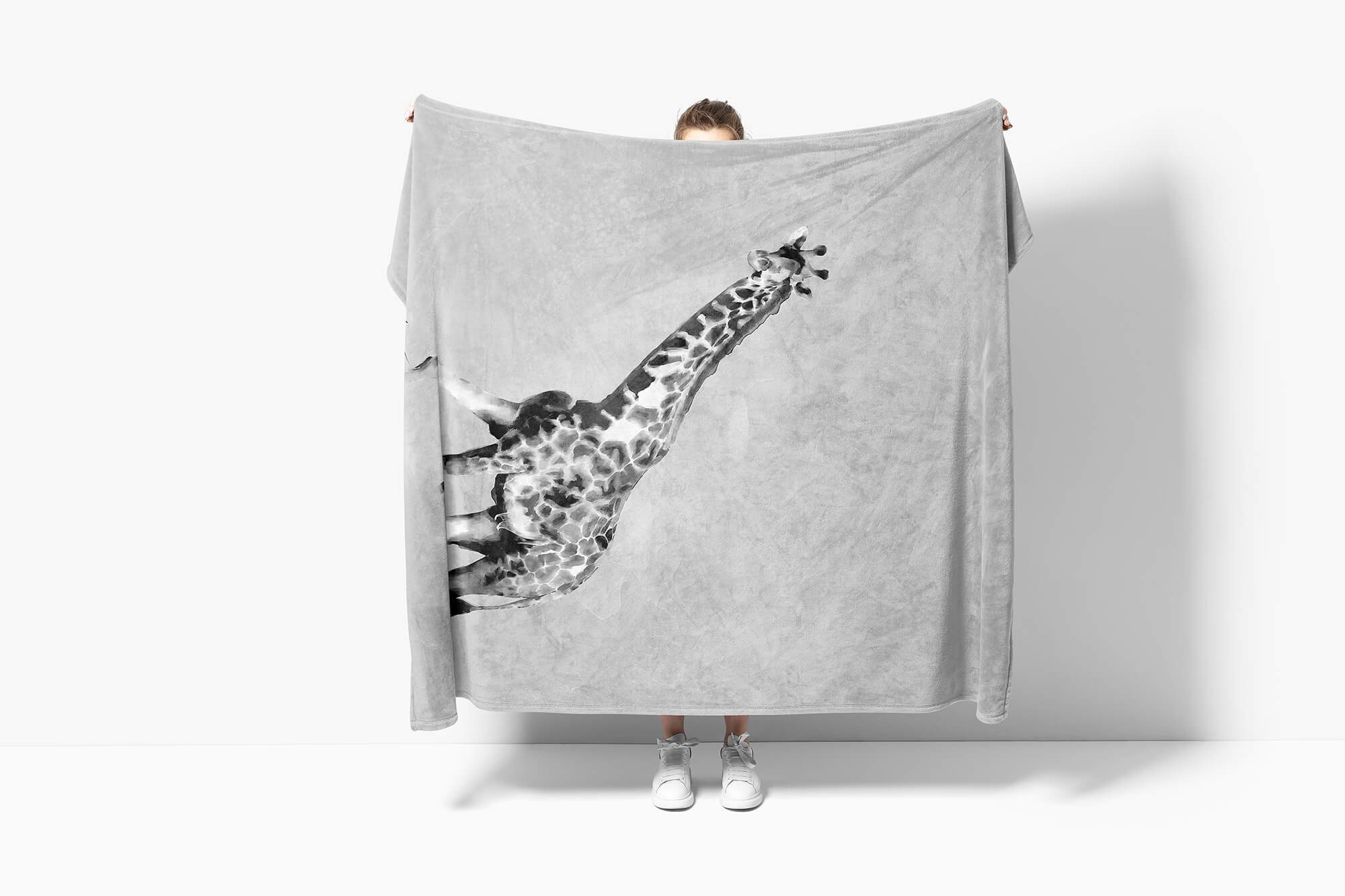 Handtücher Handtuch (1-St), Motiv Baumwolle-Polyester-Mix Strandhandtuch Afrika, Handtuch Art Kuscheldecke Giraffe Sinus Saunatuch Grau