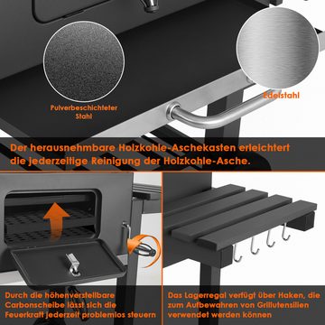 TLGREEN Holzkohlegrill, Grillwagen, Holzkohlegrill mit Deckel, Grau XXL