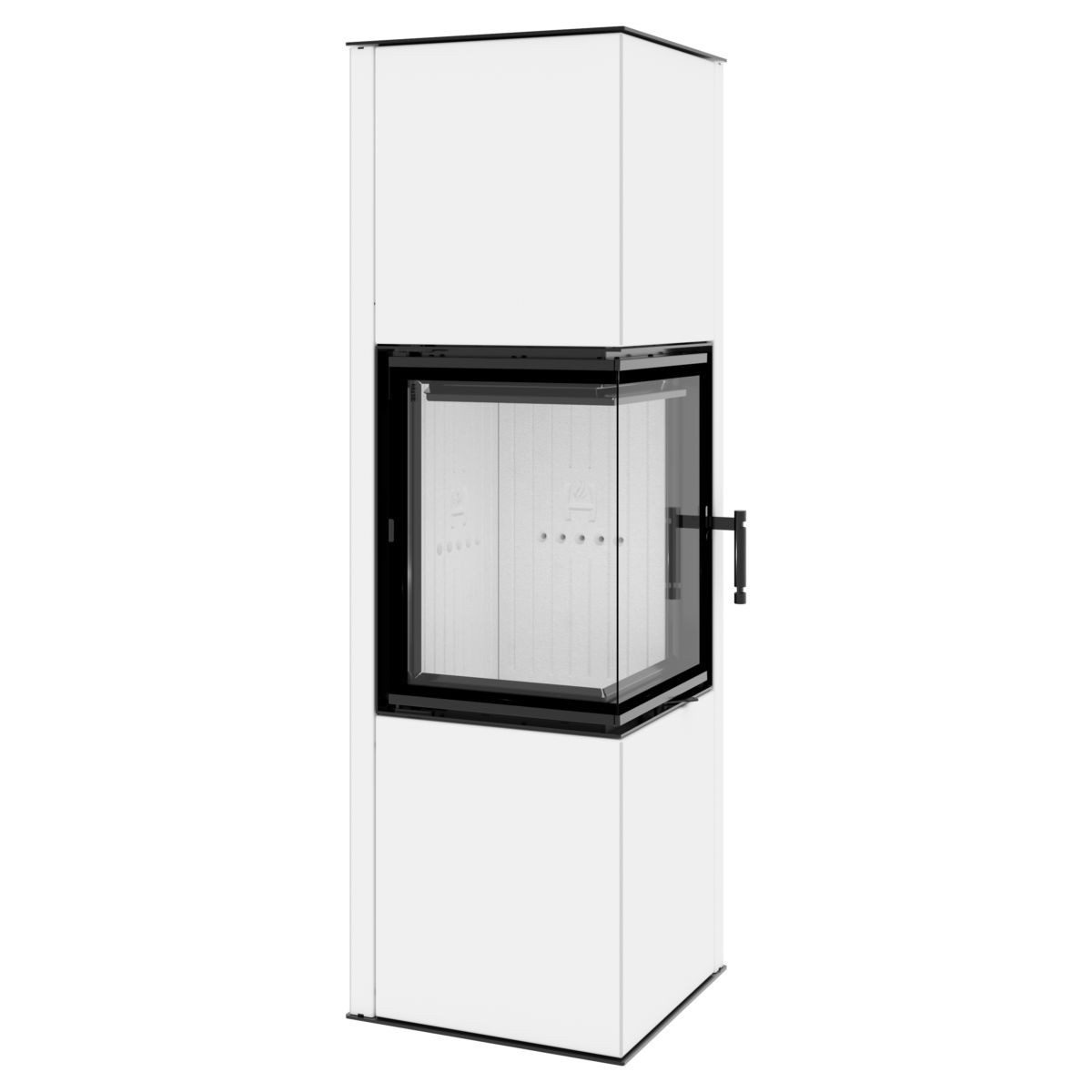 Hitze Kaminofen Siga Kamin Eckkamin weiss Brennkammer weiss Türgriff links, 6,50 kW, Eckkamin mit Türgriff rechts oder links