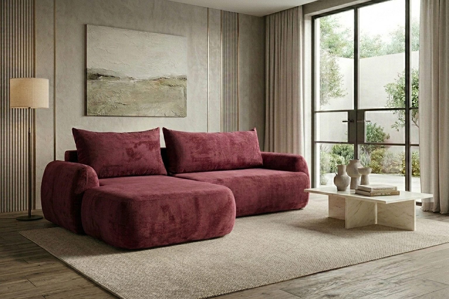 Kaiser Möbel Ecksofa mit Schlaffunktion und Bettkasten aus Chenille-Stoff Perfecto HELA II