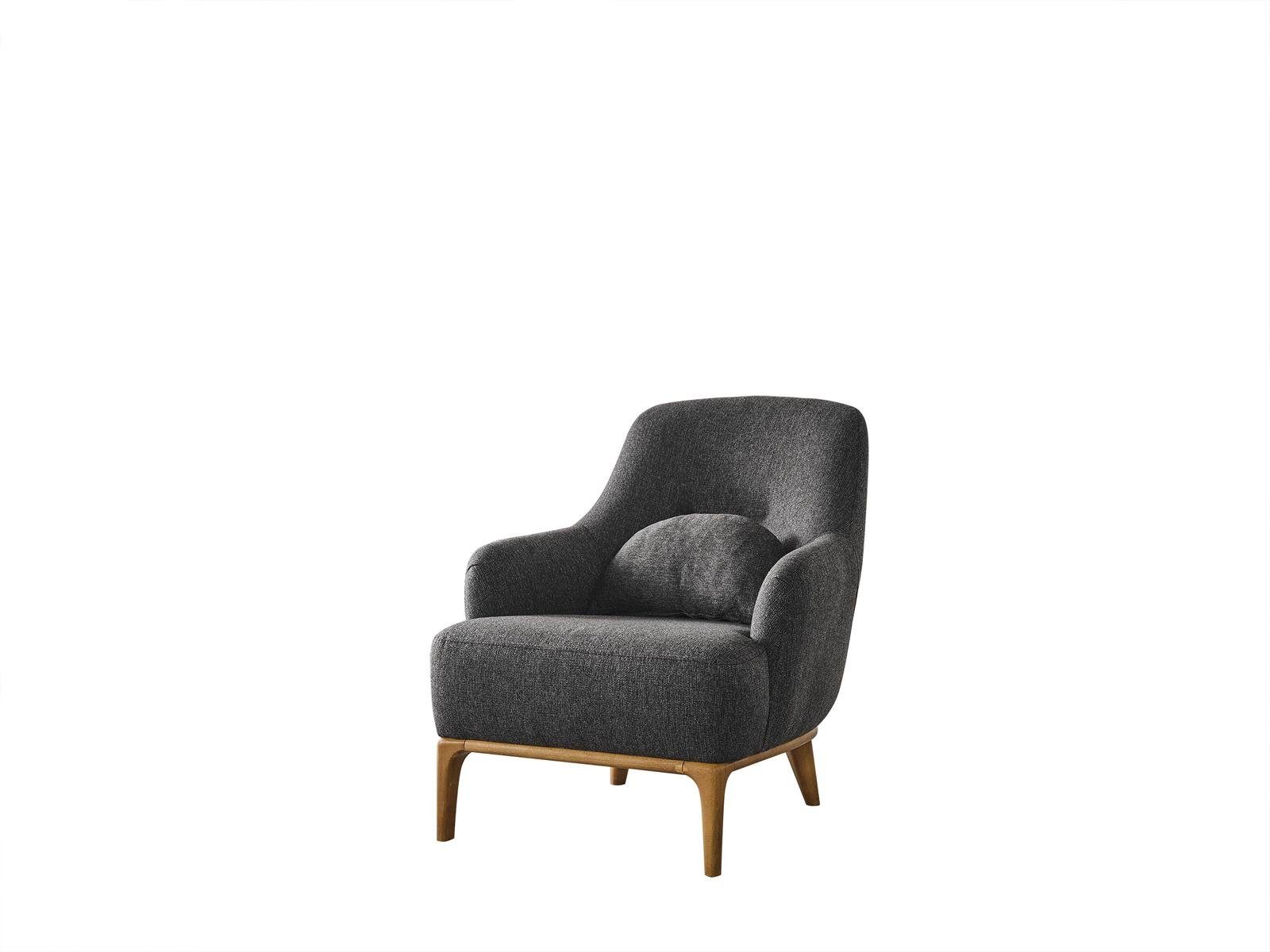 JVmoebel Sessel Sessel Design Luxus Polster Lounge grau Modernes Holz Textil