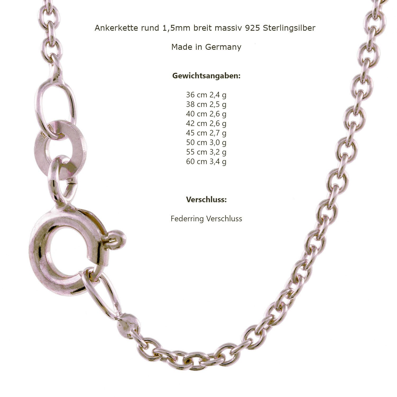 HOPLO Silberkette Silberkette Ankerkette Länge 36cm - Breite 1,5mm - 925 Si günstig online kaufen