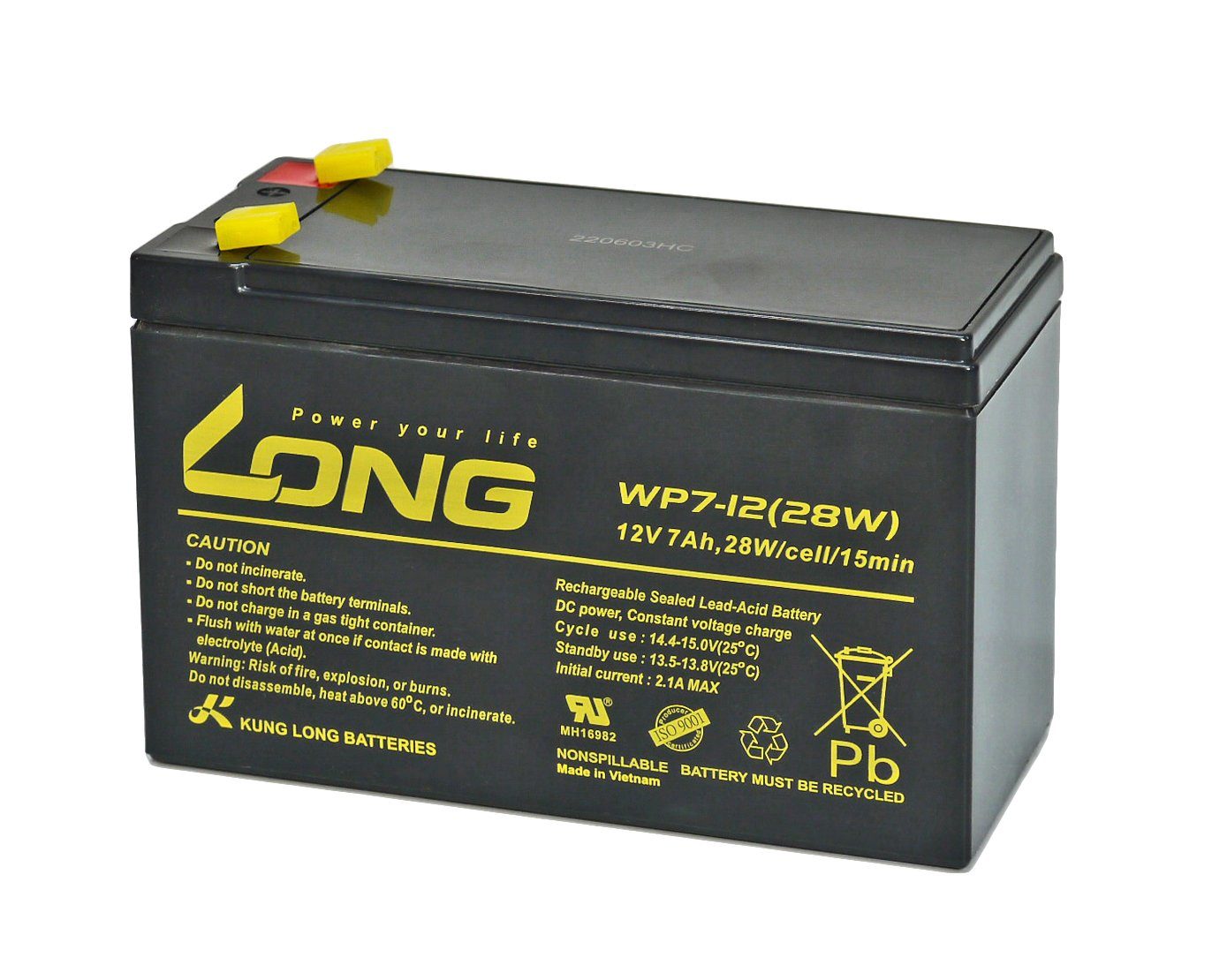 Kung Long Kung Long wartungsfreier Blei-Akku WP7-12(28W) mit 4,8mm Faston Ansch Akku 7000 mAh (12,0 V)