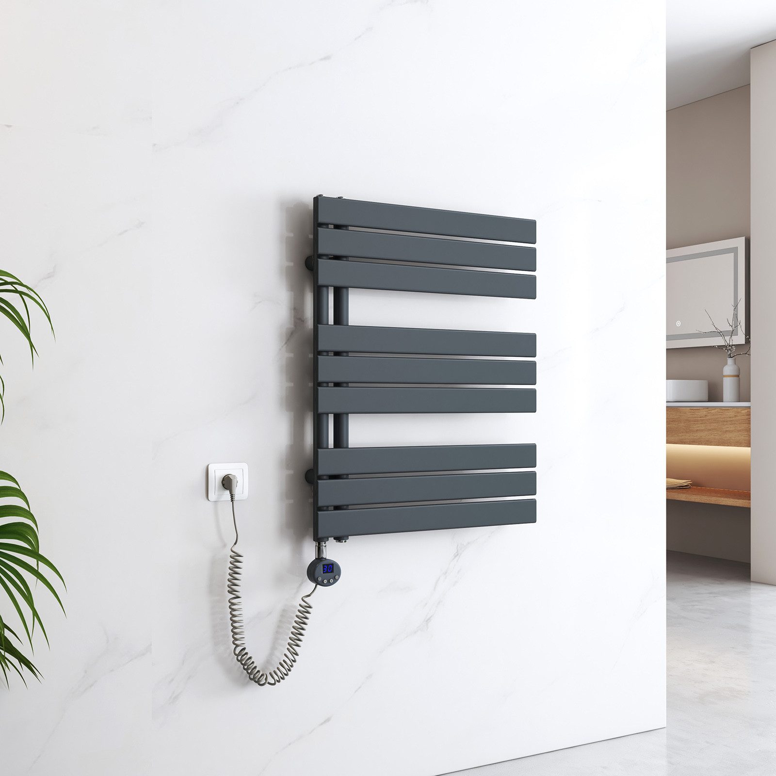 EMKE Paneelheizkörper Elektrischer Badheizkörper Handtuchwärmer mit Thermostat, Handtuchtrokner inkl Heizstab mit timer