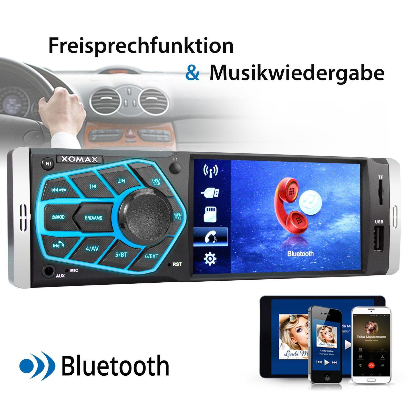 1 mit DIN Bluetooth Autoradio Bildschirm XM-V418 Touchscreen Autoradio DAB XOMAX plus